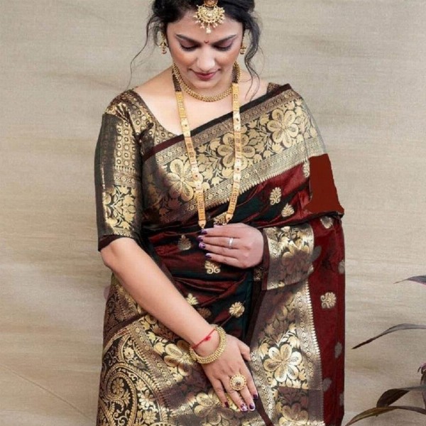 Dhyey Fashion Ethnic Motifs Woven Design Zari Pure Silk Banarasi Saree