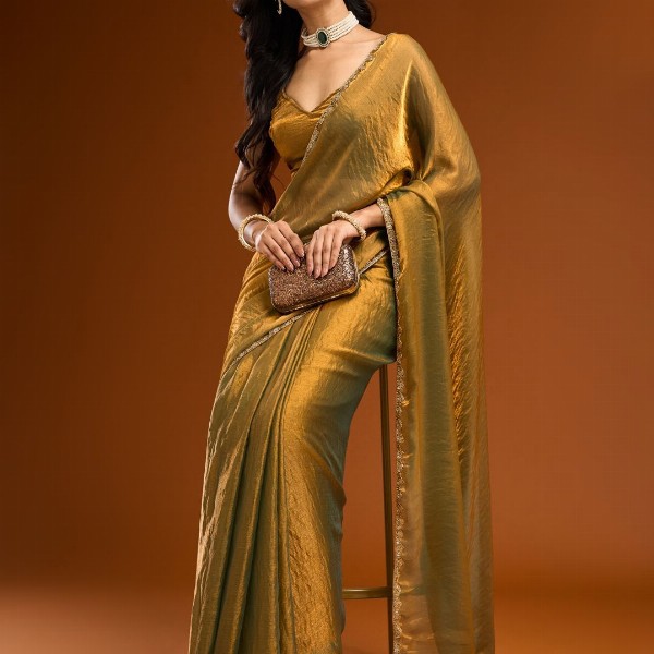 kasee Solid Beads and Stones Saree