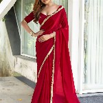 Mitera Satin Embellished Detail Saree with Blouse Piece