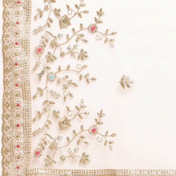 VAIRAGEE Off White Floral Embroidered Net Saree