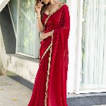 Mitera Satin Embellished Detail Saree with Blouse Piece