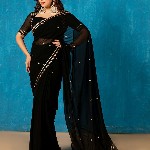 NUD Embroidered Zari Saree With Blouse and Peticoat