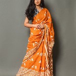 Pinkcity Trade World Geometric Printed Pure Cotton Mulmul Bagru Saree