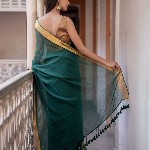 Suta Green Color Mul Cotton Zari Saree