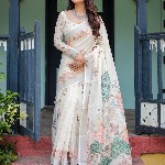 all about you Printed Floral Pure Linen Sarees