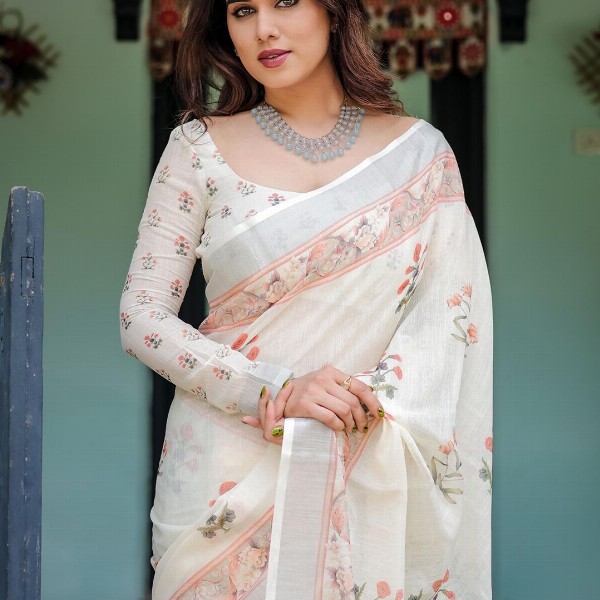 all about you Printed Floral Pure Linen Sarees