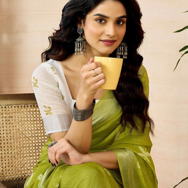 Mitera Ethnic Motifs Pure Linen Ready to Wear Saree