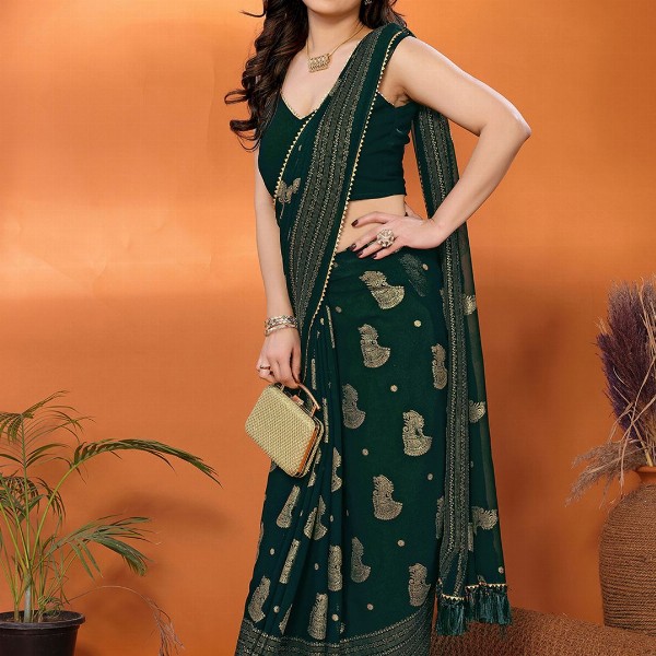 all about you Woven Design Zari Pure Georgette Banarasi Saree With Unstitched Blouse Piece