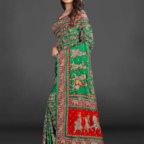 CRAFTYSTYLES Ethnic Motifs Zari Silk Blend Saree