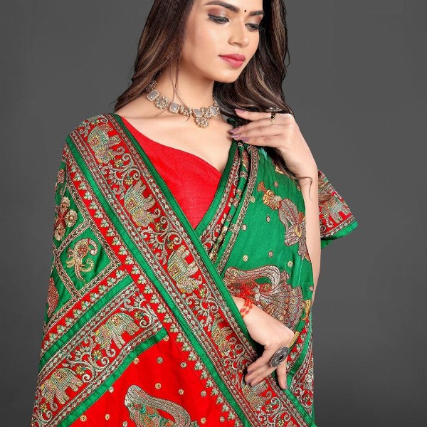 CRAFTYSTYLES Ethnic Motifs Zari Silk Blend Saree