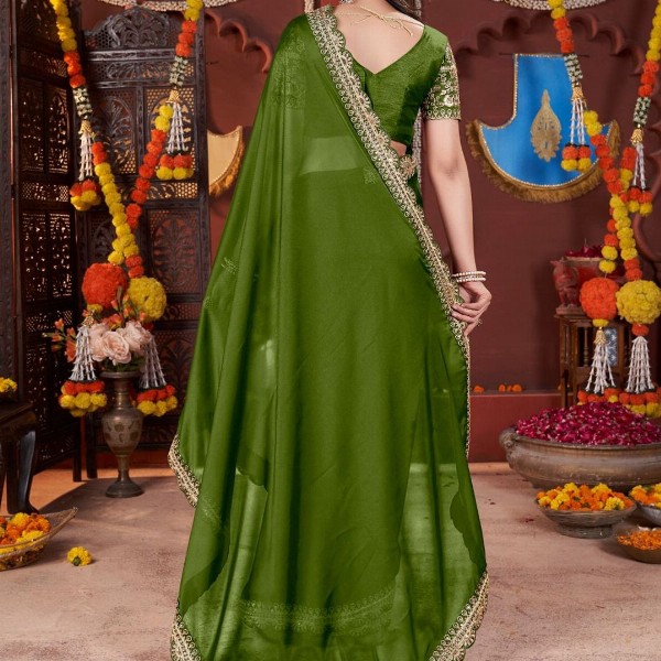 DHARMEE Sequinned Embellished Border Saree