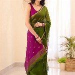 KALINI Green Silk Blend Woven Design Sarees
