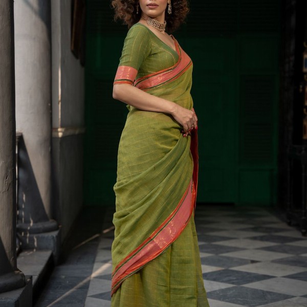 Suta Striped Zari Pure Cotton Saree