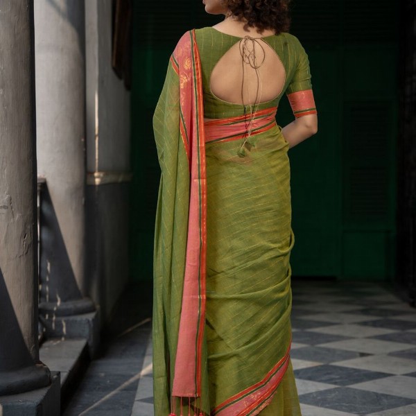 Suta Striped Zari Pure Cotton Saree