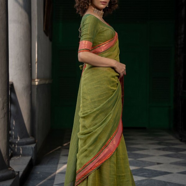 Suta Striped Zari Pure Cotton Saree