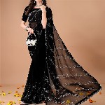Leelavati Women Embellished Beads and Stones Pure Georgette Saree