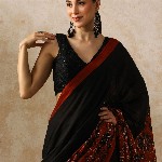 Moara Floral Pure Cotton Bagru Saree with Unstiched Blouse