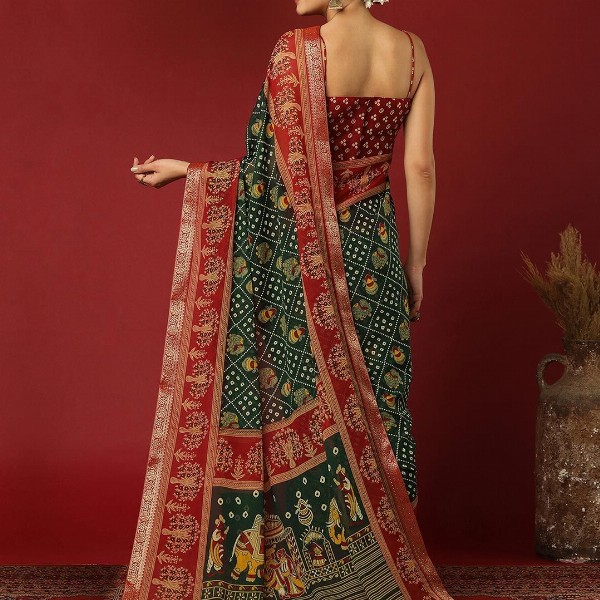 KALINI Bandhani Print Zari Pure Georgette Bandhani Saree
