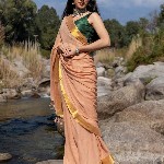 Suta Brown Mul Cotton Solid Saree
