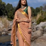 Suta Brown Mul Cotton Solid Saree