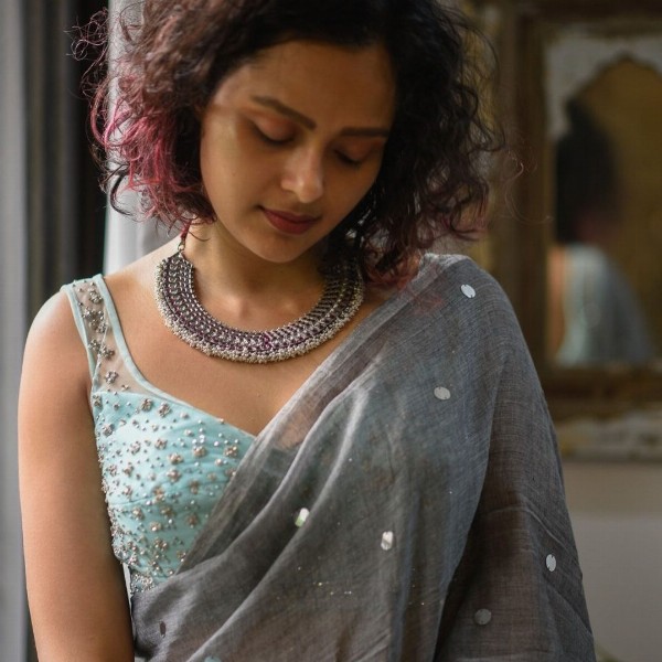 Suta Grey Embellished Sequinned Pure Cotton Saree