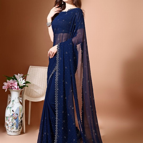 Leelavati Embellished Beads and Stones Pure Chiffon Saree