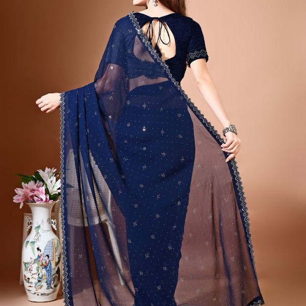 Leelavati Embellished Beads and Stones Pure Chiffon Saree