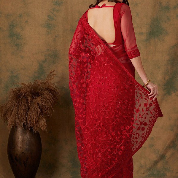 Sangria Embroidered Net Sarees
