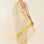 Soch Off White & Gold-Toned Zari Tissue Kasavu Saree
