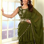 PATLANI STYLE Georgette 3-Layered Embroidered Ready To Wear Saree With Belt