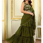 PATLANI STYLE Georgette 3-Layered Embroidered Ready To Wear Saree With Belt