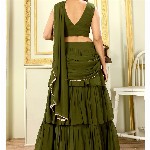 PATLANI STYLE Georgette 3-Layered Embroidered Ready To Wear Saree With Belt