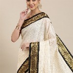KALINI White & Black Checked Zari Silk Cotton Saree
