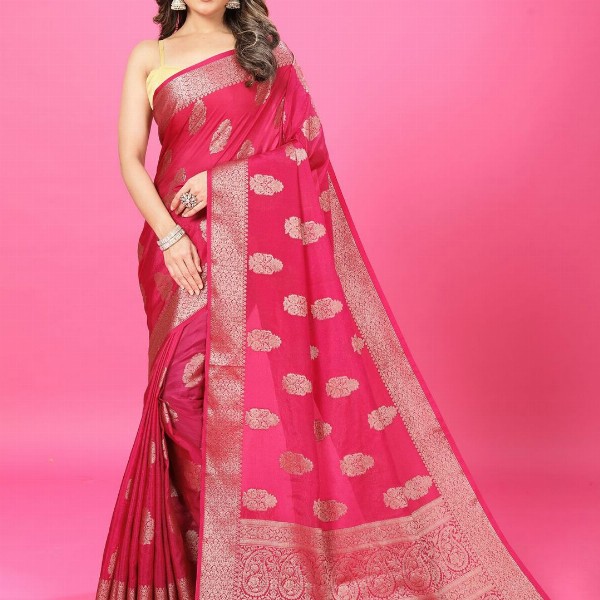CRAFTYSTYLES Woven Design Zari Pure Crepe Banarasi Saree