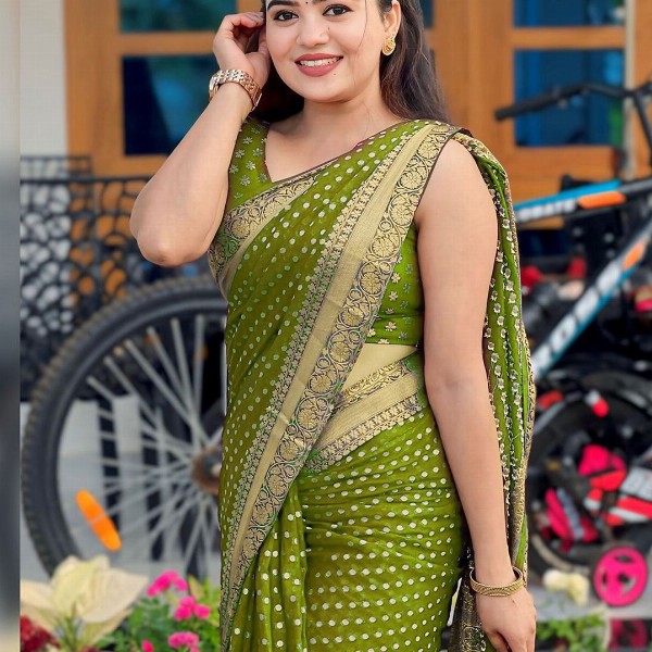 KALINI Polka Dots Woven Design Zari Saree