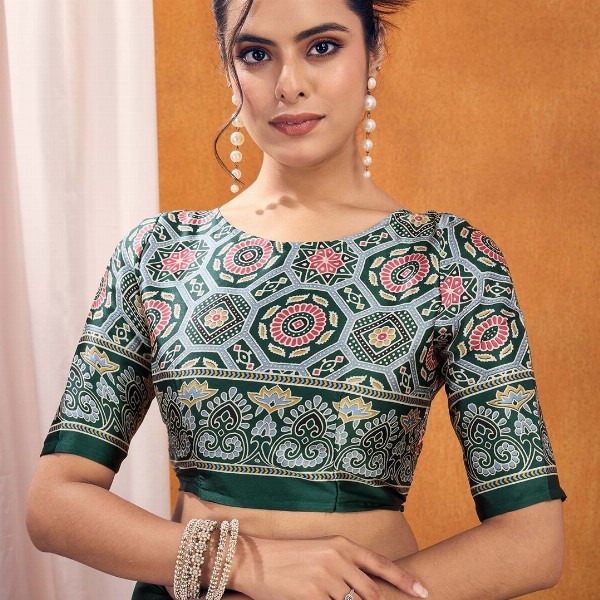 Mitera modal Ajrak Block Satin SareeWith Blouse Piece