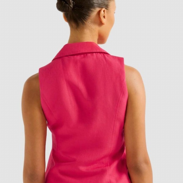 Forever New Women Solid Shirt Collar Sleeveless Top