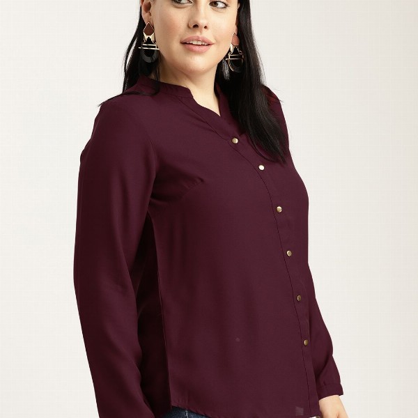 Sztori Plus Size Women Burgundy Solid Top