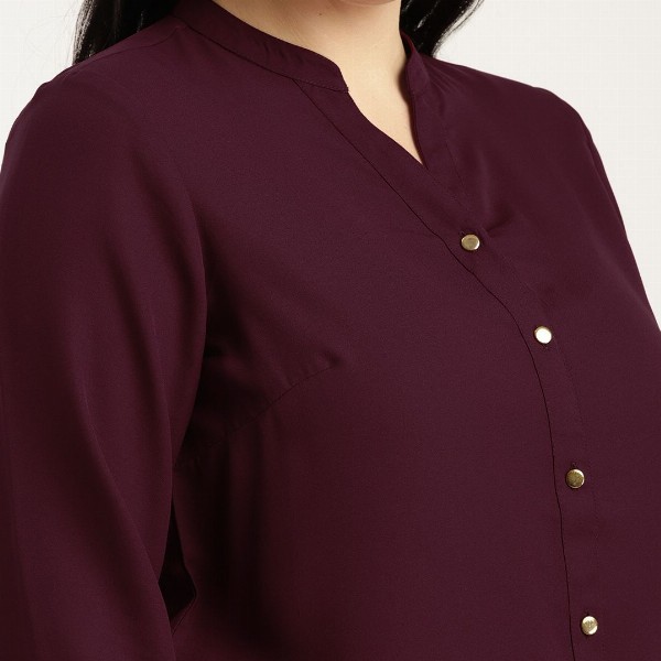 Sztori Plus Size Women Burgundy Solid Top