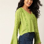 DressBerry Green Crochet Detail Bell Sleeve Regular Top