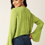 DressBerry Green Crochet Detail Bell Sleeve Regular Top