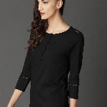 Roadster Black Solid Pure Cotton Top with Lace Detail