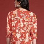 all about you Floral Print Mandarin Collar Puff Sleeves Pure Cotton Shirt Style Top
