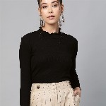 SASSAFRAS Black High Neck Cropped Top