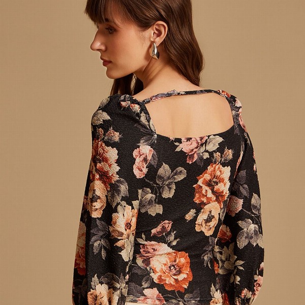 Kazo Women Black & Pink Floral Print Top