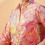 all about you Floral Print Cuffed Sleeves Longline Shirt Style Top