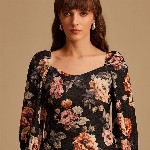 Kazo Women Black & Pink Floral Print Top
