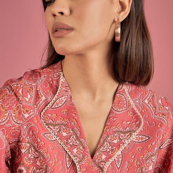 DressBerry Women Printed Lapel Collar Top