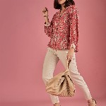 DressBerry Women Printed Lapel Collar Top