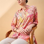 all about you Floral Print Cuffed Sleeves Longline Shirt Style Top